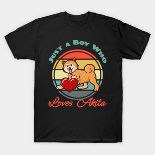 Just a Boy Who Loves Akita Inu Dog puppy Lover Cute Sunser Retro T-Shirt